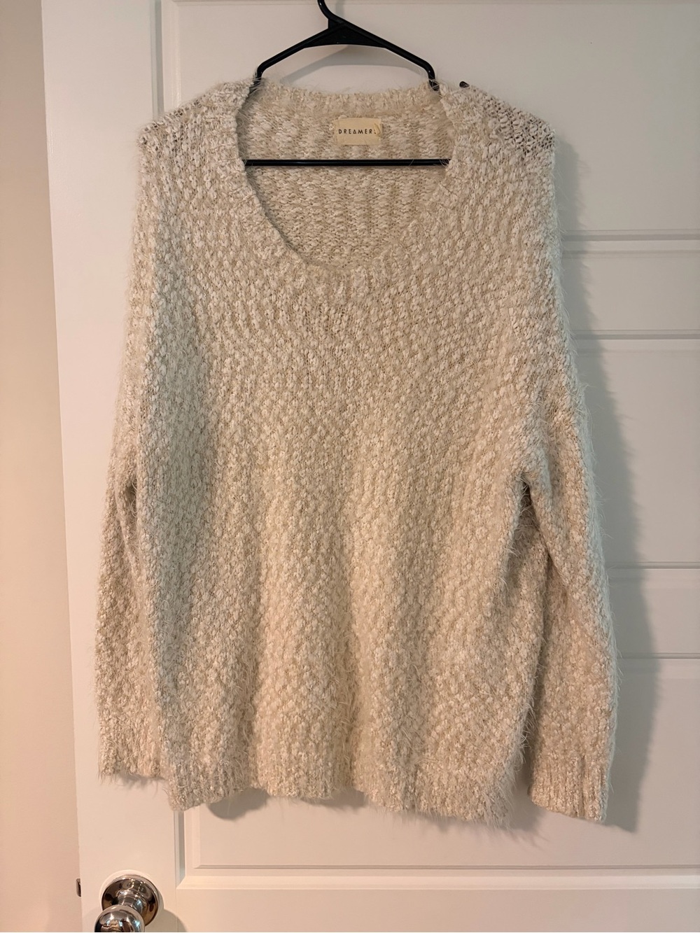 Dreamers Cream Textured Scoop Neck Sweater
